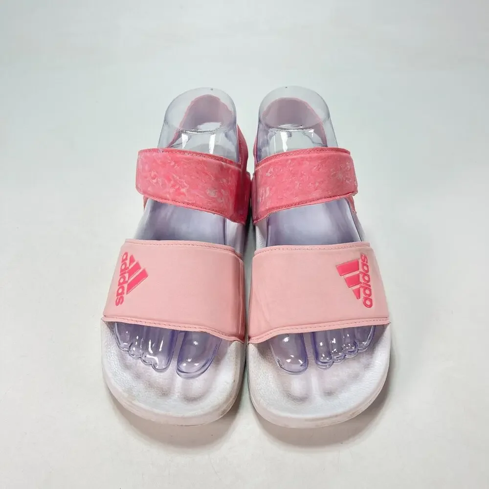 adidas Adilette Pink Fusion White Strappy Adjustable Straps Sandals Youth Size 4